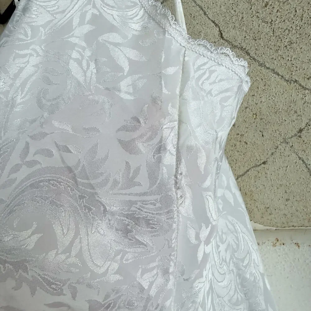 Vtg 90s Slip Dress White Jacquard Bridal Lingerie Romantic Lace Coquette Women S - Picture 4 of 8
